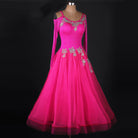 Rose red ballroom gown with silver floral lace applique bodice and full tulle skirt