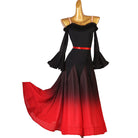 Black and red ombre ballroom dance dress with a ruffle off shoulder neckline
