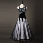 Black and white ombre ballroom gown with rhinestone camisole velvet bodice