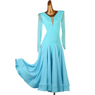Light blue ballroom practice dress with the godet skirt swept to the side