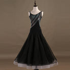 Black ballroom gown with one shoulder rhinestone band and full tulle skirt