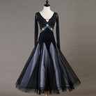 Black and white ombre ballroom gown with rhinestone crossover waist