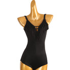 TTdancewear black tassel fringe camisole Latin dance leotard bodysuit, front view