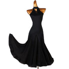 Black sleeveless halter ballroom dance dress with the godet skirt swept out
