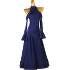 Navy ruffle halter ballroom dance dress with a mermaid chiffon skirt