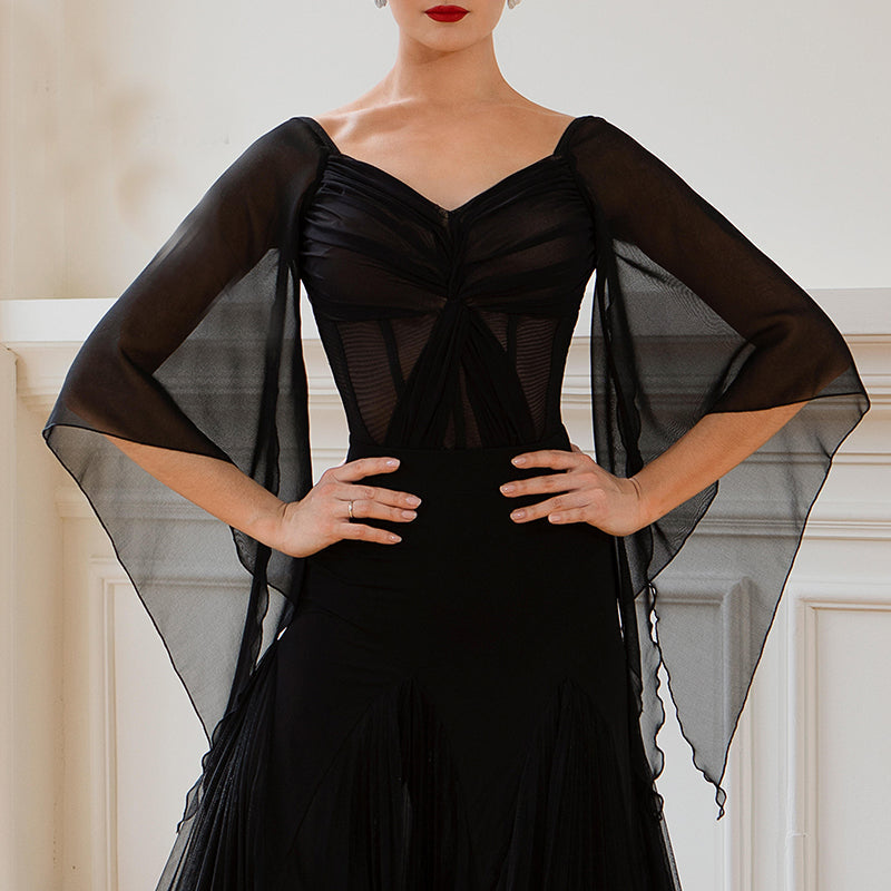 Ballroom Dance Leotard Chiffon Angel Sleeve Sweetheart Bodysuit, view 5