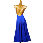 Back view of the royal blue practice dress showing the low open back