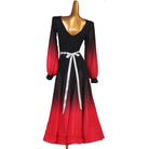 Back view of the ombre ballroom dress showing the V back and satin bow