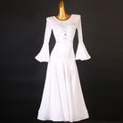 White beaded ballroom dress front view with the circle skirt hanging