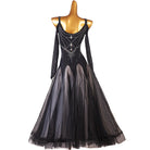 Back view of the black rhinestone ballroom dress showing the beaded back line
