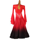 Red and black ballroom dress front view with the angel flare sleeves