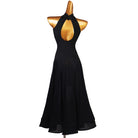 Back view of the black halter dance dress showing the teardrop keyhole