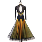 Gold ballroom dance dress back view showing the keyhole opening