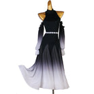 Black to white ombre halter ballroom dress with tie sleeves on mannequin