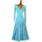 Light blue practice dress front view with the mesh V insert and long mesh sleeves