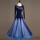 Navy ballroom competition dress front view with full ombre tulle skirt