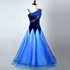 Blue ombre ballroom competition dress with rhinestone camisole bodice
