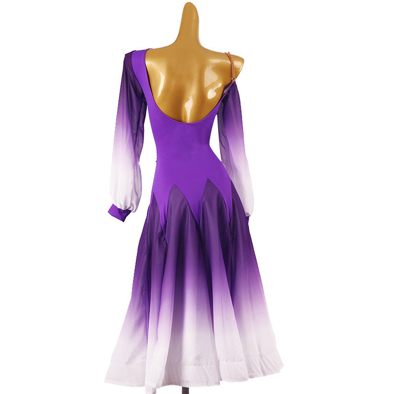 Back view of the purple ombre dress showing the low scooped back