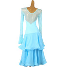 Back view of the light blue dance dress showing the mesh yoke