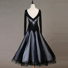 Black and white ballroom competition dress front view on mannequin