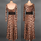 Leopard print ballroom practice dress front and back views on mannequin