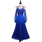 Royal blue cold shoulder ballroom practice dress on mannequin