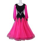 Fuchsia ballroom dance dress front view with full organza skirt