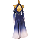 Back view of the navy ballroom dress showing the keyhole opening