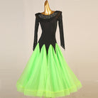 Neon green tulle ballroom dress front view with the skirt spread wide
