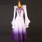 Beaded neckline ballroom dress with the handkerchief sleeves lifted