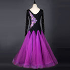 Purple ballroom competition dress front view with layered tulle skirt