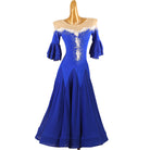 Royal blue lace trim illusion ballroom dance dress on the mannequin