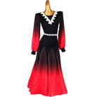 Black to red ombre dance dress front view with lantern sleeves hanging