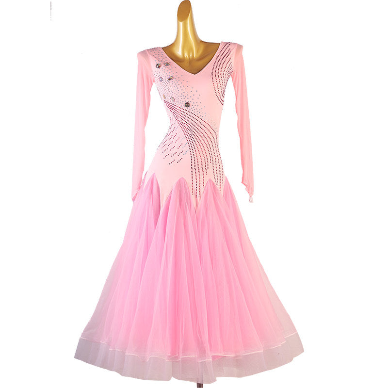 Pink version of the rhinestone swirl ballroom dance dress