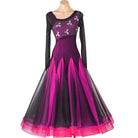 Fuchsia version of the beaded floral ballroom dance dress with black mesh overlay