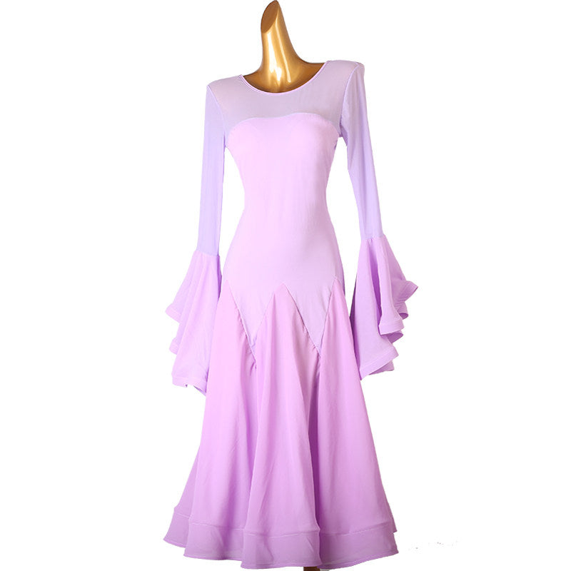 Lilac tiered ruffle sleeve ballroom practice dress on mannequin