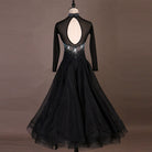 Black ballroom dress back view showing the teardrop keyhole opening