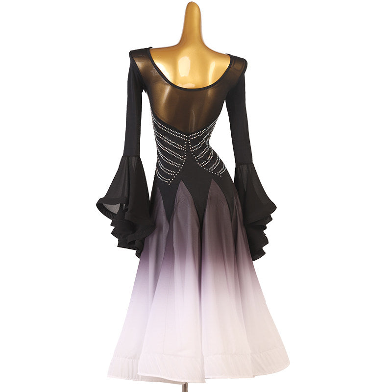Black ombre ballroom competition dress front view on the mannequin