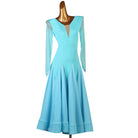 Light blue ballroom dress with the godet panels hanging straight on the mannequin