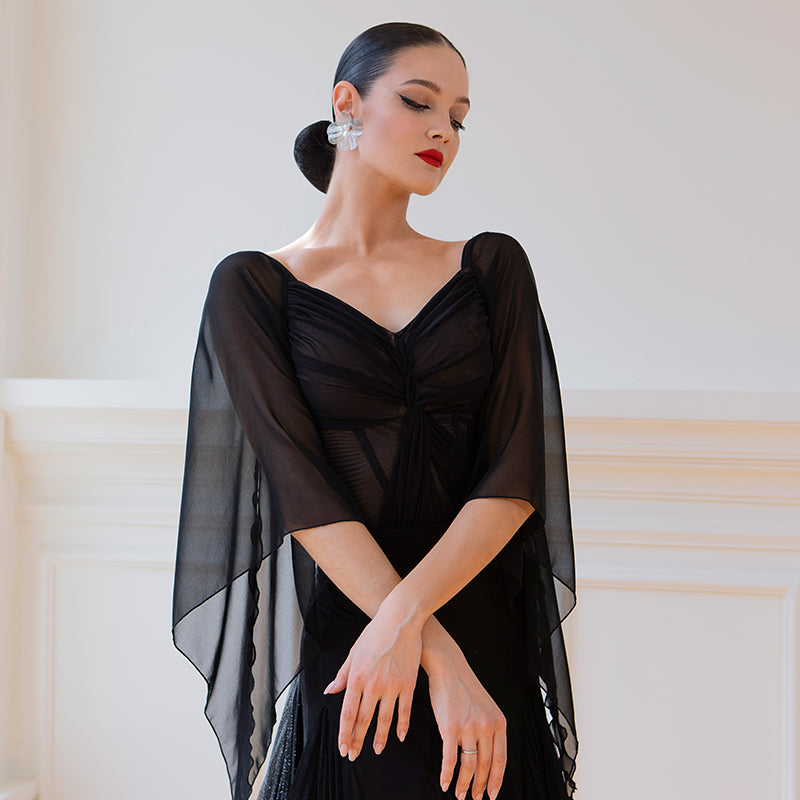 Ballroom Dance Leotard Chiffon Angel Sleeve Sweetheart Bodysuit, view 6