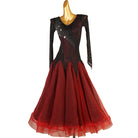 Black and red competition dress front view with the tulle skirt spread