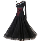 Black one shoulder ballroom dance dress with rhinestone strap