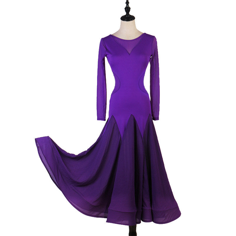 Purple version of the mesh waist ballroom practice dress