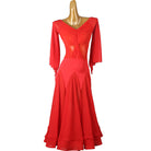 Red dance dress showing the nude mesh insert at the centre of the V