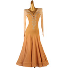 Champagne version of the silver scroll ballroom dance dress on mannequin