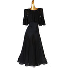 Black cape ruffle ballroom practice dress with godet panel skirt