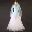 Light blue ruched yoke ballroom dress with a pale organza skirt