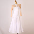 White version of the illusion yoke ballroom dance dress on mannequin
