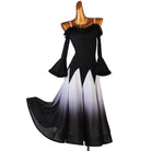 Black to white ombre ruffle ballroom dance dress on mannequin