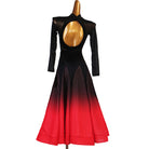 Back of the black and red ombre ballroom dress on the mannequin